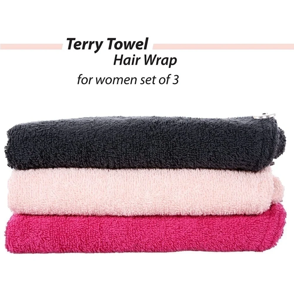 Brand New Set of 3 Terrycloth Towel Wraps Hair Cap Turbans Quick Dry Absorbent